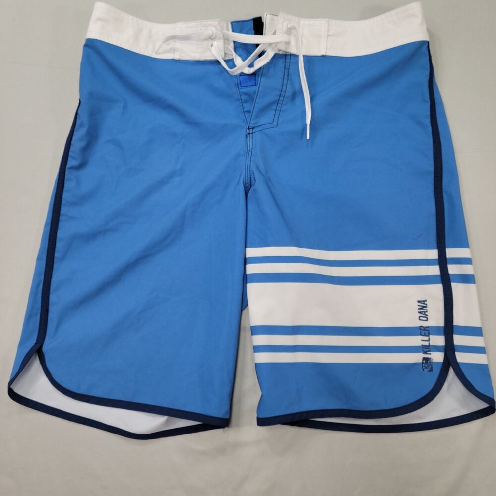 Killer Dana Men’s 34 Boardshorts Surf Swim Trunks Blue White Stripe Beachwear